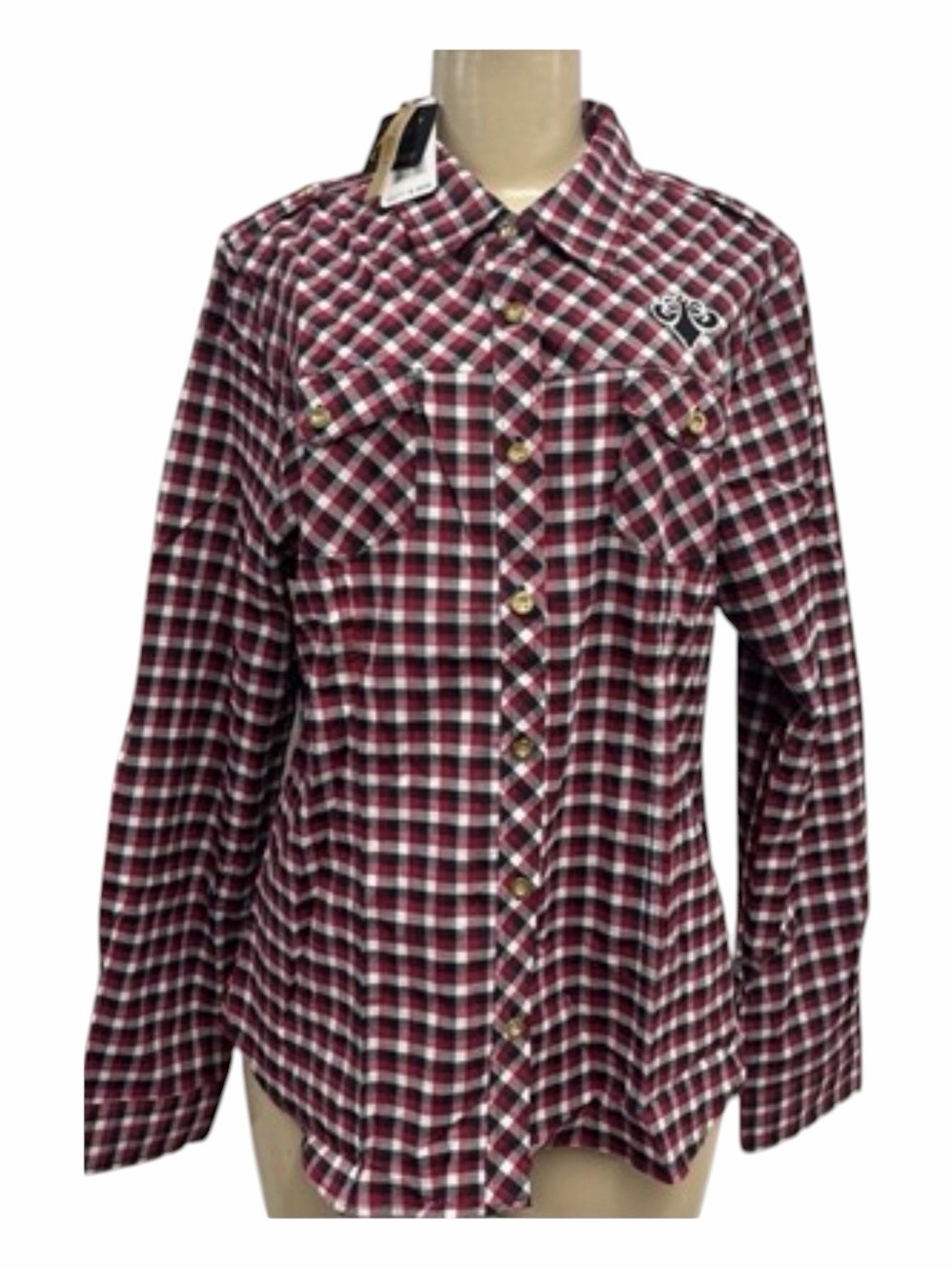 Classic Burgundy Plaid Button-Front Shirt Jacket - Unbranded
